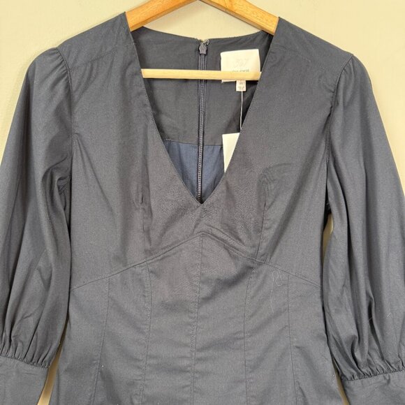 Cinq A Sept Sawyer V-Neck Pleated Mini Dress Women's 00 Blue Drop Waist Chic NWT - Picture 8 of 16